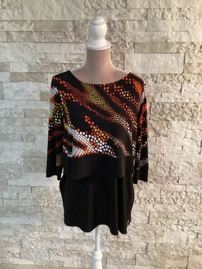 Eva Varro Meda 3/4 Sleeve Side Slits Banded Black Multi Tunic